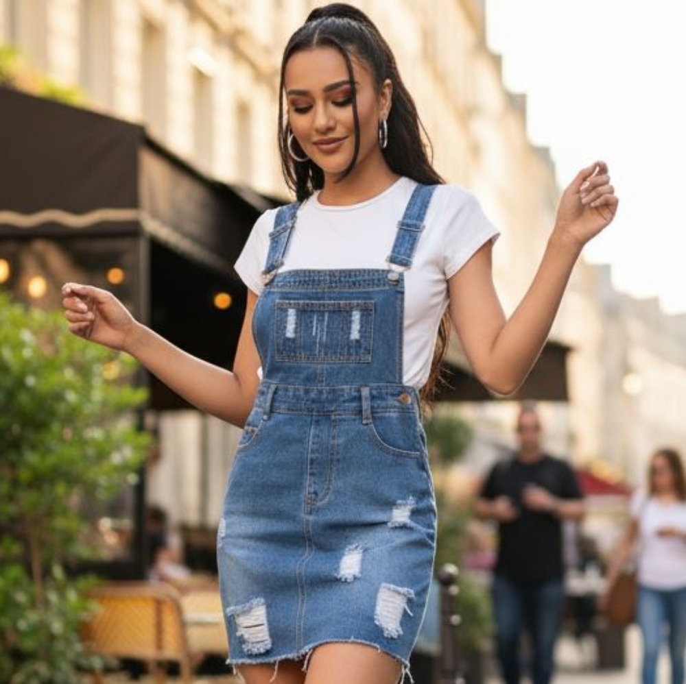 Trendy Blue Denim Overall Dress for Women By SweatyRocks, Sz Lg